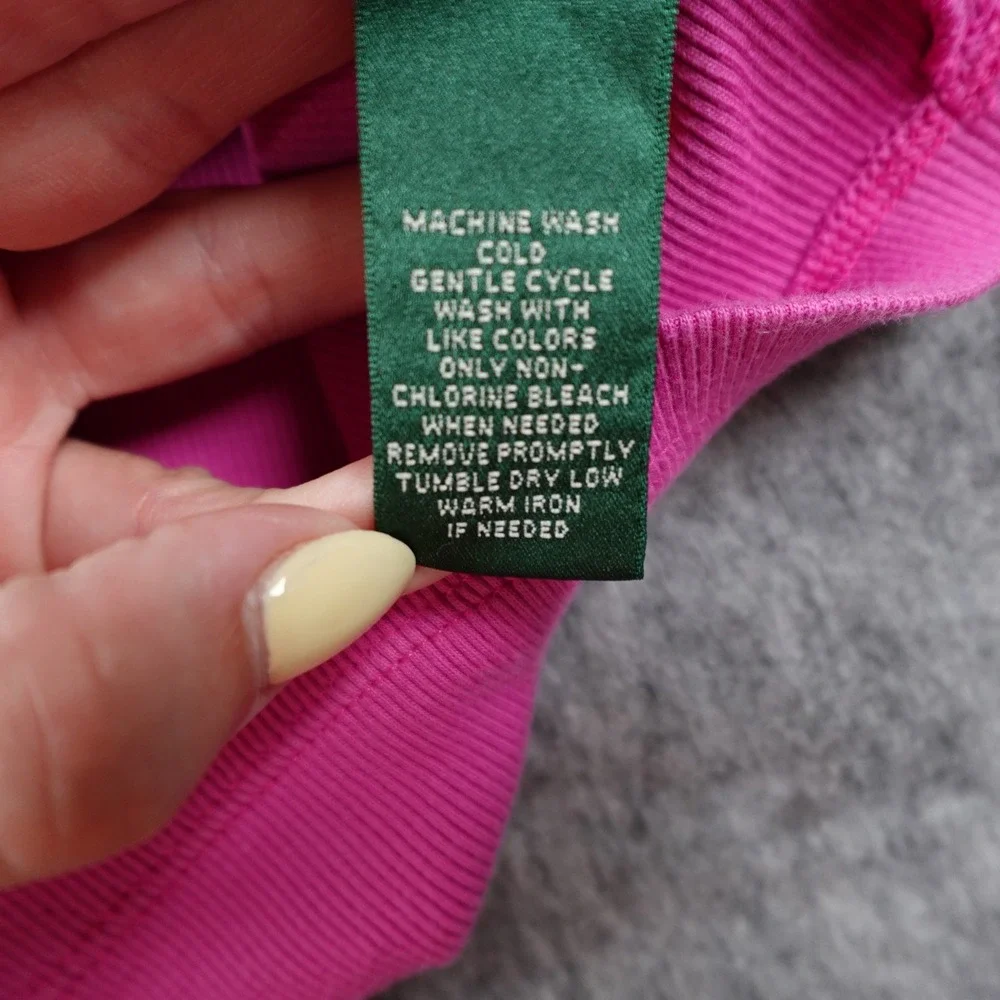 Ralph‎ Lauren Top Women L/XL? Pink Ribbed Scoop Neck Sleeveless Embroidered Tank